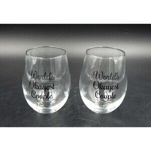 World's Okayest Couple Stemless Clear Wine Glasses Love & Laughter